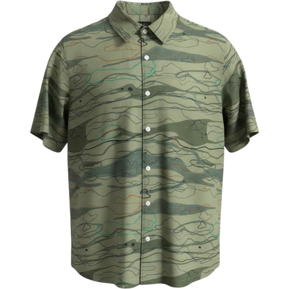 Ted Baker London Briary Green Topographic Map Linen Blend Shirt Mens 5 XL